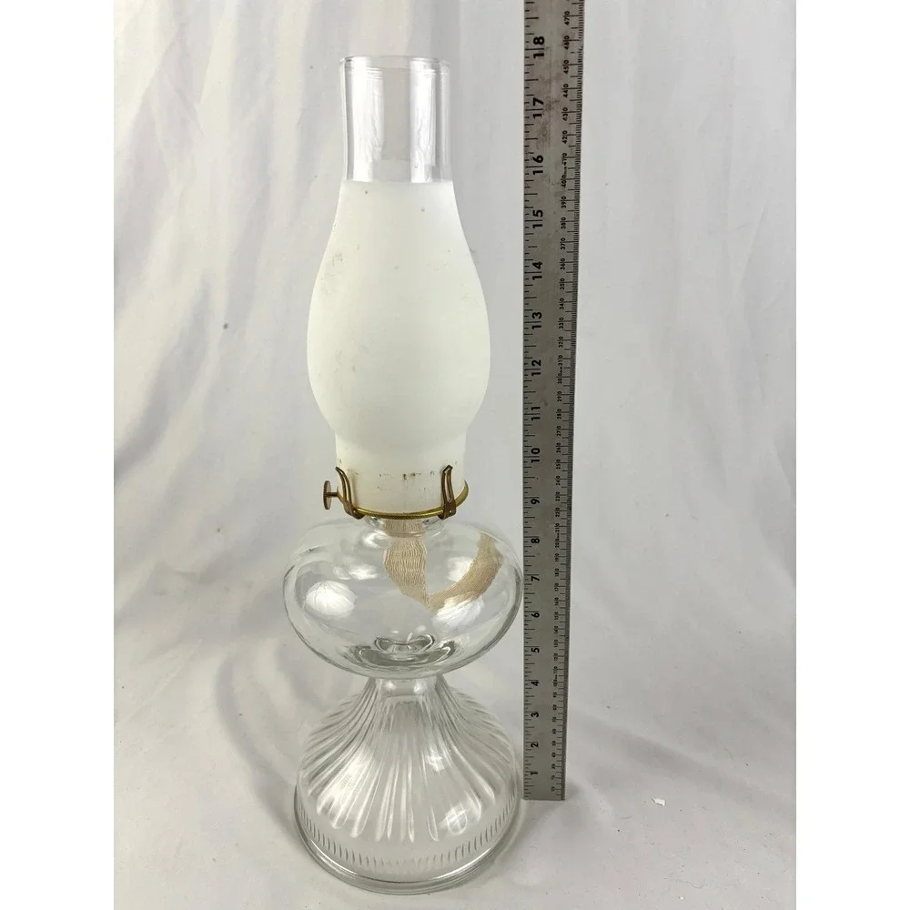 Vintage‎ Clear Glass Hurricane Oil Lamp Frosted Chimney Kerosene Lantern